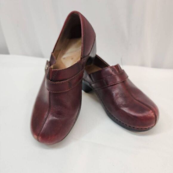 Dansko Womens 37 EU (6.5-7 US) Red Leather Solstice Cordovan Brushoff Clogs O - Picture 2 of 11